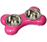 Mangeoir pour chiens en forme d'os - Rose