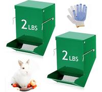 Mangeoire 2 pièces de 4, 7 pouces, métallique, vert avec couvercle, distributeur de nourriture pour petits animaux, grain de poulet en métal et mangeoire en coquille marine avec une paire de gants
