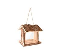 Flamingo mangeoire pour Oiseaux Jarno - silo Suspendu en Bois foncé - Design Rustique - 21x17x21cm