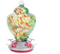 Mangeoire à colibris en Verre coloré, 1 pièce, Durable avec Perche et douve, idéale pour Attirer Les Oiseaux du Jardin (D)