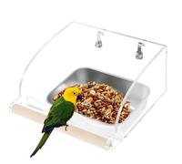 Mangeoire à eau pour oiseaux - En acrylique - Transparent - Pour cage - En acier inoxydable - Avec support en bois - Pour perroquets (A)