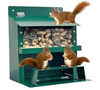 Mangeoire à écureuils 9 × 8 × 6 pouces Maison d'écureuil en métal avec fenêtre transparente et support Boîte robuste pliable pour maïs, noix, arachides, mangeoire extérieure, mangeoires, mangeoires p