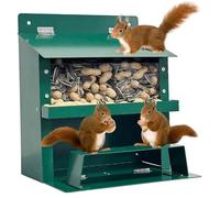 Mangeoire à écureuils 9 × 8 × 6 Pouces Maison d'écureuil en métal avec fenêtre Transparente et Support Boîte Robuste Pliable pour maïs, Noix, cacahuètes et mangeoires extérieures