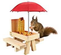Mangeoire à écureuils avec parapluie, abris en bois de jardin, table pic nic, ornement de jardin pour écureuils, faune et mangeoire à oiseaux