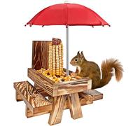 Mangeoire à écureuils avec parapluie, abris en bois de jardin, table pic nic, ornement de jardin pour écureuils, faune et mangeoire à oiseaux