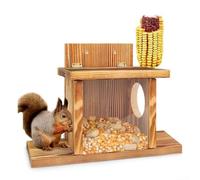 Mangeoire à écureuils en bois avec un toit flexible, se fixe facilement sur les murs pour une alimentation facile de la faune sauvage