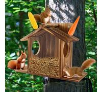 Mangeoire à écureuils en bois pour arbre extérieur, capacité, mangeoire à écureuils à suspendre juste pour écureuils, tamias, maison d'alimentation pour jardin, cour, fenêtre