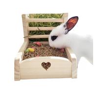 Mangeoire à foin de lapin en bois - Support d' 2 en 1 durable, design résistant aux rayures à double zone | Station d'alimentation pour petits animaux de compagnie lapins, cochons d'Inde