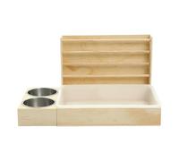 Mangeoire à foin de lapin | Pichet à foin en bois avec 2 bols et toilettes | Distributeur multifonction pour nourriture et foin avec bols pour hamsters et lapins de Chinchillas en cage ou en séjour