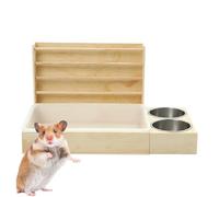 Mangeoire à foin pour lapin avec bac à litière - Mangeoire à foin en bois avec 2 bols et toilettes - Multifonction - Support pour nourriture pour lapin pour animaux domestiques - Bols d'alimentation