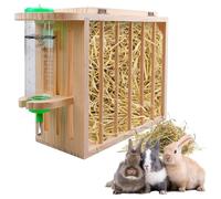 Mangeoire à Foin pour Lapin, Mangeoire à Foin en Bois, Mangeoires Foins Lapin, Râtelier à Foins en Bois, Abreuvoir Et Alimentateur Lapins 2 en 1 pour Petit Animal De Compagnie