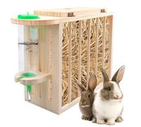 Mangeoire à Foin Pour Lapins,Porte-foin Pour Lapins Avec Une Bouteille D'eau,Bout De Foin De Lapin En Bois,Grand Porte De Foin De Vilain Pour Cochons D'Inde,Lapins,Chinchilla