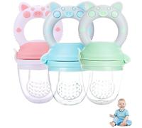 Mangeoire à fruits pour bébé 3 pièces avec 3 pochettes en silicone de qualité alimentaire, mangeoire pour bébé, avec poignée ronde, anneaux de dentition aux fruits faciles à nettoyer pour bébés