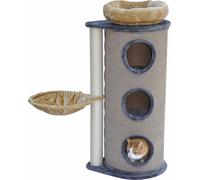 Mangeoire à griffer grise / beige - bac de couchage - lit amovible pour chats - 2 griffoirs