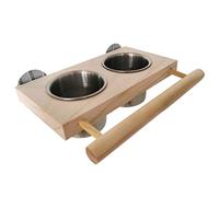 Mangeoire à oiseaux 2 en 1 en acier inoxydable avec perchoir en bois, plate-forme pour petits oiseaux, support en bois pour petits perroquets