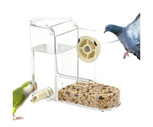 Mangeoire à oiseaux - 250 ml - 2 en 1 - Grand distributeur de nourriture transparent - Abreuvoir pour perruches, volières, pinsons, poulets - Aire de jeux - Pour terrasse, cour, jardin, balcon, hamac
