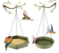 Mangeoire à Oiseaux à Suspendre à l'extérieur, Ensemble mangeoire et Bain d'oiseaux, Lot de 2, Multicolore(Green)