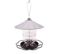 Mangeoire à oiseaux à suspendre pour l'extérieur avec design de drainage imperméable, grande capacité de 1,2 l, récipient en plastique transparent pour observation de la faune dans le jardin (gris)