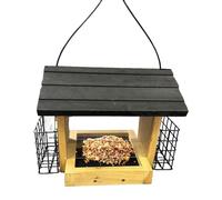 Mangeoire à Oiseaux Anti-écureuils - Décoration en Bois 30 x 22 cm, Design Cage à, Attraction de Cour résistante aux intempéries | Soutien à la Faune sur Le Balcon du Jardin avec Pinson et geai b