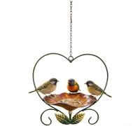 Mangeoire à oiseaux artistique moderne en forme de cœur en fer forgé à suspendre - Résistante aux intempéries - Décoration de jardin - 18,5 x 34 cm - Orange