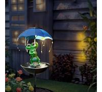 Mangeoire À Oiseaux Avec Éclairage Solaire Piquet Métal Grenouille Amusante | Plateau Mangeoire Bain d'Oiseaux Lampe de Patio Pour Extérieur Jardin Terrasse Pelouse Arriè