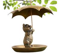 Mangeoire à Oiseaux avec Écureuil Tenant un Parapluie - Distributeur Mignon en Métal Tenue par un Écureuil avec Parapluie | Station de Nourrissage Tout Temps Élégante et Conviviale pour Terrasses Pelo
