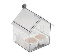 Mangeoire à oiseaux - Boîte de bain transparente | Mangeoire pour perroquet, pinson, bol d'eau en acrylique, toit design villa, récipient facile à nettoyer, accessoire de cage suspendue, terrasse