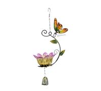 Mangeoire à Oiseaux Carillon, Design Libellule Peint à la Main pour Jardin | Double fonction nourrissage et carillon, finition artisanale verre floral, chaîne ajustable sans outil, résiste aux