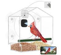 Mangeoire à oiseaux de fenêtre avec caméra, mangeoire à oiseaux intelligente transparente pour l'extérieur, vue en direct 2K HD et AI Bird 10 000+, mangeoire à oiseaux avec 6 ventouses