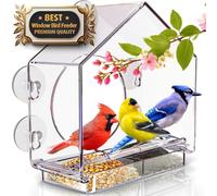 Premium Window Bird Feeder for Outside - Clear Bird House w/Largest Window for Viewing Birds - Easy to Install & Sturdy Feeder w/Extra Strong Suction Cups - Perfect for Kids, Adults and Cats
