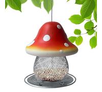 Mangeoire à oiseaux d'extérieur à énergie solaire, mangeoire à colibris de balcon en métal d'une capacité de 3,5 livres, décoration extérieure, statuette de champignons en résine avec boîte de