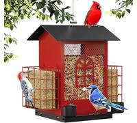 Mangeoire à oiseaux d'extérieur à suspendre en métal durable, grande capacité, résistante aux intempéries, facile à nettoyer et accessoires de recharge (rouge)