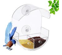 Mangeoire à oiseaux en acrylique transparent, support à ventouse puissante, plateau de nourriture amovible et étanche pour balcon, vue intérieure, terrasse, jardin, observation des oiseaux, 20 x 15 x