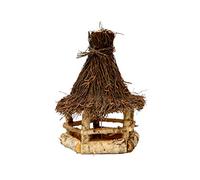 Mangeoire à Oiseaux en Bois de Bouleau avec Un Pendentif en métal. Le Toit est Couvert de brindilles de Bouleau.