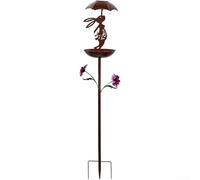 Mangeoire à oiseaux en fer avec lumière solaire, décoration extérieure de Pâques en métal pour pelouse, terrasse, parc, résistant aux intempéries, finition rouge cuivré (cuivre rouge)