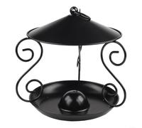Mangeoire à oiseaux en fer forgé, distributeur de nectar à suspendre pour colibris et petits oiseaux, station d'alimentation de jardin avec grande fente pour nourriture pour balcon, cour, noir