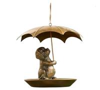 Mangeoire À Oiseaux en Métal avec Parapluie Décoration De Jardin Oiseaux Sauvages Statues Écureuil Chat Chien Mignon Tenant des Mangeoires À Colibris for Cour,Amoureux des Oiseaux(Dog)