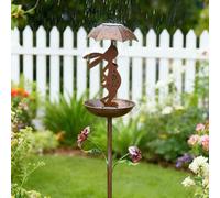 Mangeoire à oiseaux en métal en forme de lapin, piquet de cour sur le thème de Pâques avec lumières solaires pour décoration de jardin extérieure (cuivre rouge)