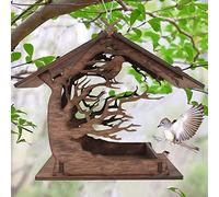 Mangeoire à Oiseaux Exterieur en Bois - Mangeoire à Oiseaux Sauvages Distributeur Suspendu DIY Assemblé à la Main Distributeur de Graines en Bois à Oiseaux pour Jardin Cour Villa Balcon (Bois)