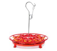 Mangeoire à Oiseaux Extérieure Fleur Ronde Suspendue Rouge Décorative | Plastique et Fer, Ports Multiples pour Graines, Installation Simple, Porche, Jardin et Balcon