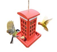 Mangeoire à oiseaux - Forme de boîte téléphonique rouge, en bois résistant aux déversements avec mangeoire à oiseaux, fonction de cabine téléphonique rouge à suspendre, détails de jardin extérieur, ma