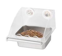 Mangeoire à oiseaux pour cage - Distributeur de nourriture transparent avec bol en acier inoxydable | Support antidérapant pour une suspension sûre | Idéal pour perroquets, perruches, inséparables et