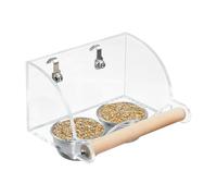 Mangeoire à oiseaux pour cage - Distributeur d'eau et d'appât transparent pour perroquet, jouet d'alimentation interactif, tasse d'alimentation en acier inoxydable et en bois, accessoires de cage