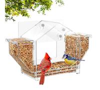 Mangeoire à Oiseaux pour extérieur - Station Alimentaire en Acrylique Transparent pour Oiseaux | Distributeur de Nourriture Grand Volume pour Perroquets, Perruches | fenêtre avec ventouses puissantes