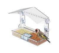 Mangeoire à Oiseaux pour fenêtre à Ventouse, C | Mangeoire en verre à corps transparent avec plateau divisé et tasse d ' eau pour l ' observation des oiseaux en