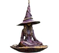Mangeoire à Oiseaux pour Jardin De SorcièRe MéDita Mangeoire à Oiseaux de Jardin sorcière méditant, Conception Chapeau en résine Violette avec Cintre Corde
