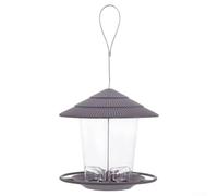 Mangeoire à oiseaux résistante aux intempéries avec centre transparent et corps rond en plastique, comprend un bac à miettes pour maintenir une zone d'alimentation propre pour oiseaux sauvages (gris)