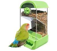 Mangeoire à oiseaux sans désordre, distributeur automatique de graines avec perchoir pour petits oiseaux comme les perruches et les inséparables, pour une alimentation propre et efficace en cage (vert