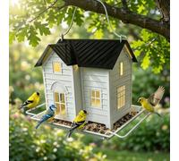 Mangeoire à oiseaux solaire avec éclairage automatique à la tombée de la nuit, maison à oiseaux solaire en métal robuste avec lumières pour suspension extérieure, résistante aux intempéries, pour