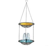 Mangeoire à oiseaux solaire et baignoire pour combo avec design suspendu, fontaine à eau extérieure double couche pour jardin terrasse (gris)